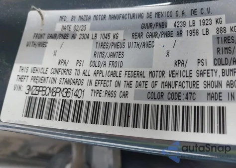 2023 Mazda Mazda3 2.5 S Carbon Edition from USA, damaged, VIN 3MZBPBCM8PM361401